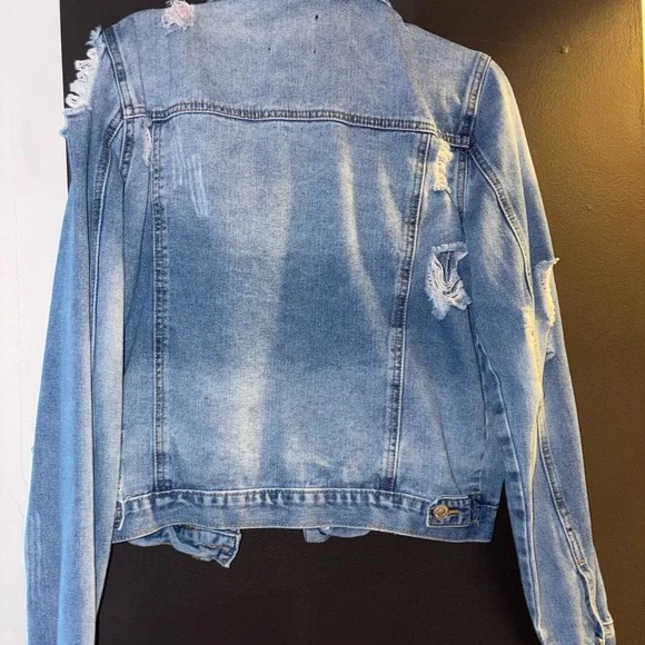 Charlotte Russe Blue Distressed Jean Jacket - Picture 3 of 3
